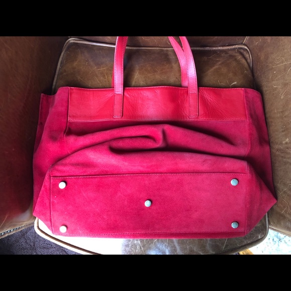 Red leather and suede reversible tote AUTHENTIC East/West tote - Picture 3 of 6